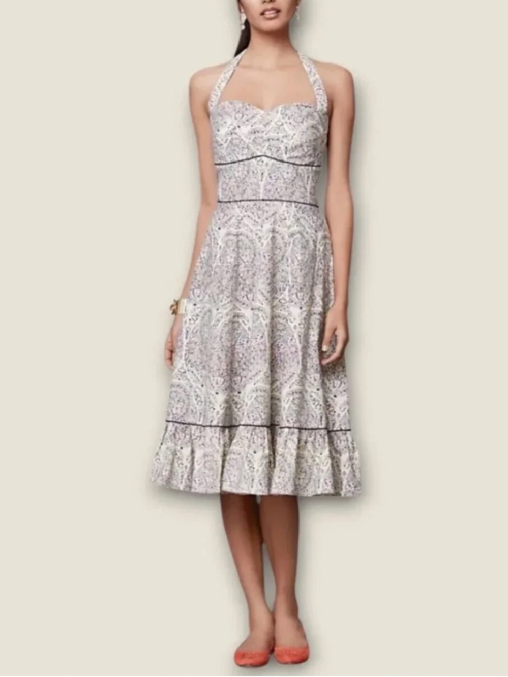 Girls from Savoy Halter-Neck Floral Midi Dress in Cream